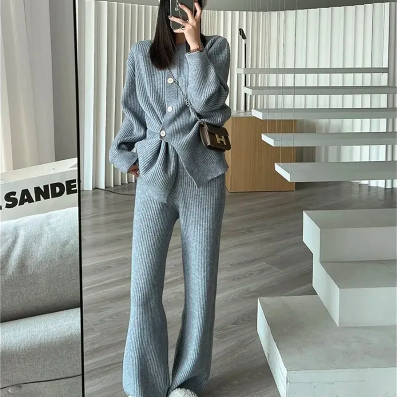 Ensemble Cardigan & Pantalon ample tricoté Élégant et Casual