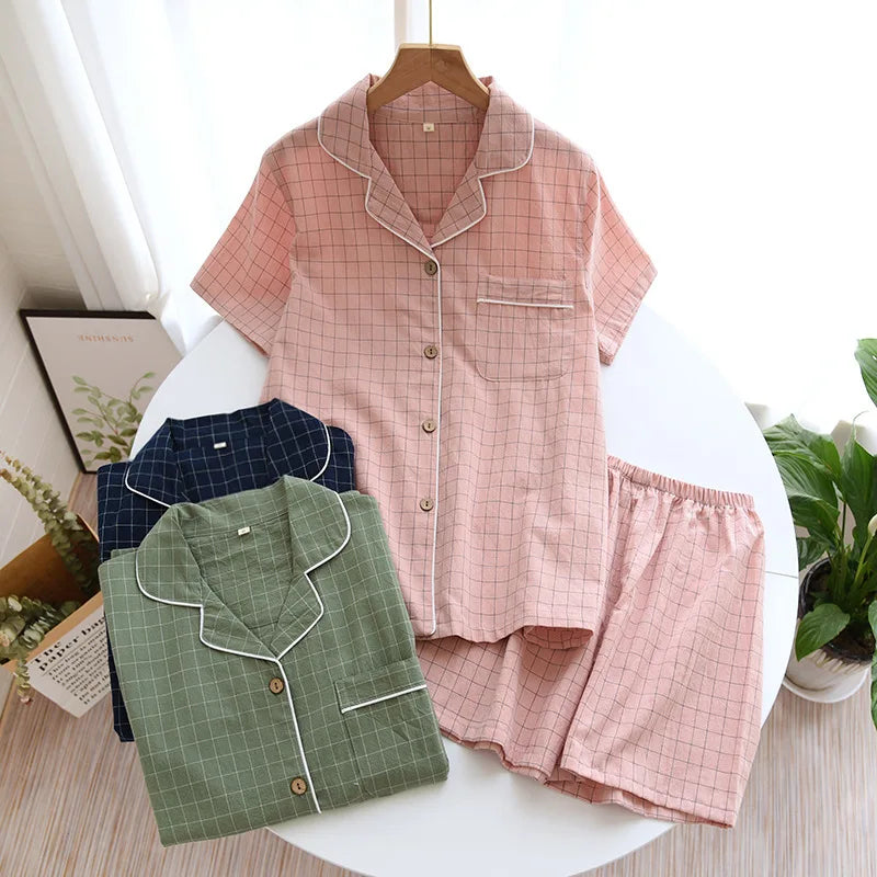 Pyjama en Gaze de Coton Chemise & Short Mixte - Printemps/ Été