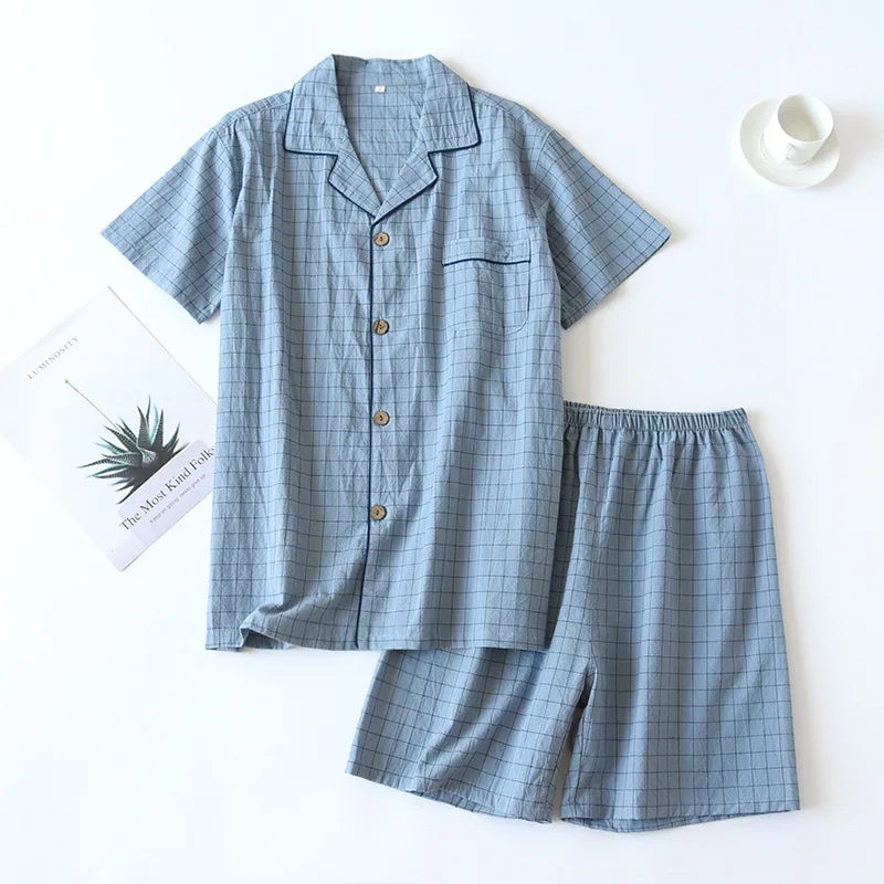 Pyjama en Gaze de Coton Chemise & Short Mixte - Printemps/ Été