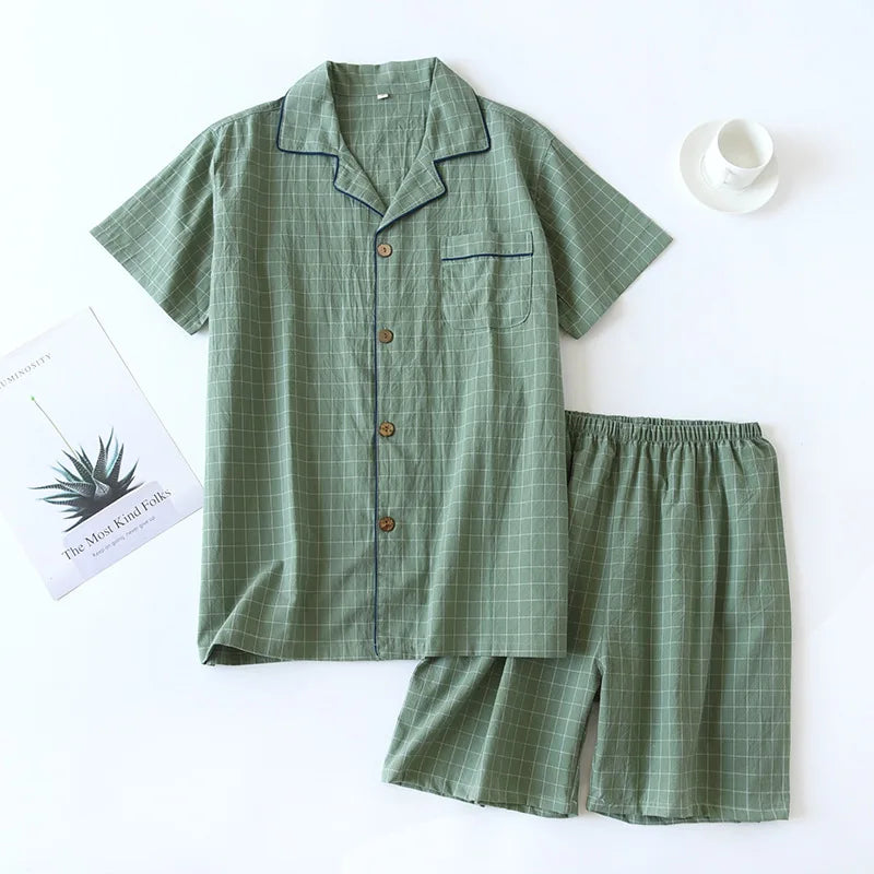 Pyjama en Gaze de Coton Chemise & Short Mixte - Printemps/ Été