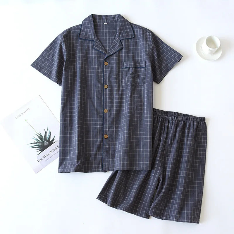 Pyjama en Gaze de Coton Chemise & Short Mixte - Printemps/ Été