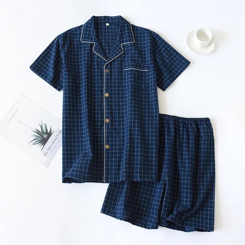 Pyjama en Gaze de Coton Chemise & Short Mixte - Printemps/ Été