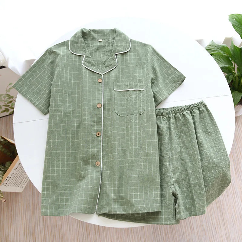 Pyjama en Gaze de Coton Chemise & Short Mixte - Printemps/ Été