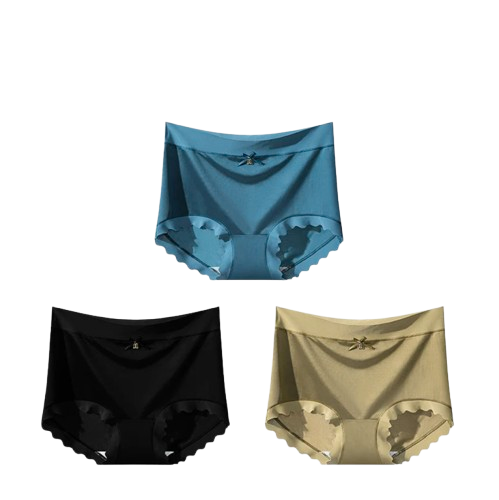 Lot de 3 Culottes en Soie Glacée Taille Haute - Bords Côtelés & Noeud