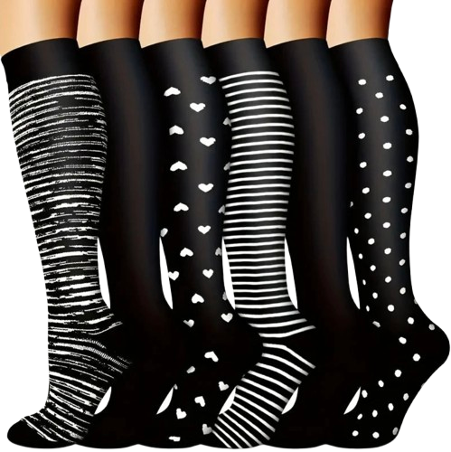 Lot de 6 Paires de Chaussettes de Compression à Motifs