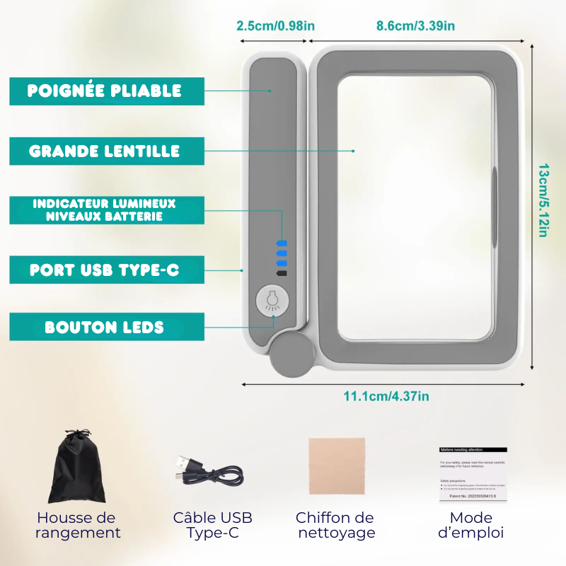 Loupe Pliable Haute Définition 10 LEDs - Rechargeable