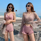 Maillot de Bain 3PC Shorty à Volant avec Top en Maille