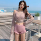 Maillot de Bain 3PC Shorty à Volant avec Top en Maille