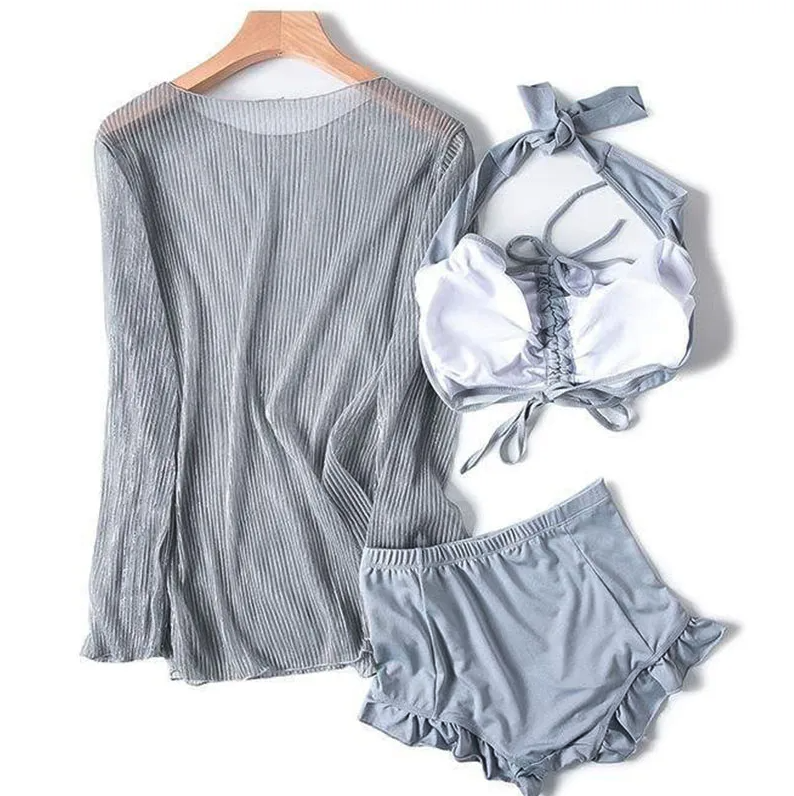 Maillot de Bain 3PC Shorty à Volant avec Top en Maille