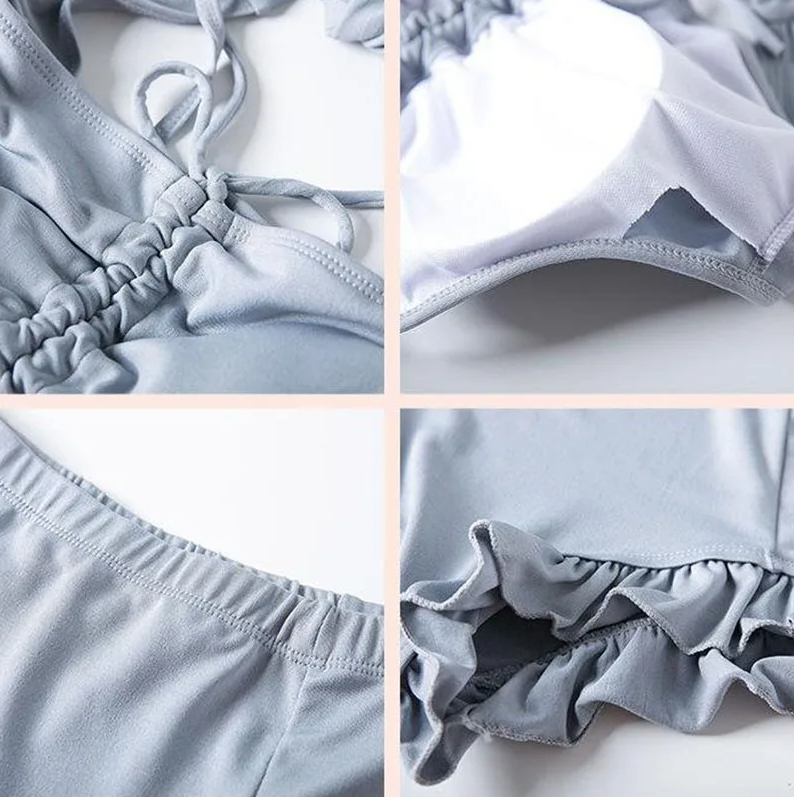 Maillot de Bain 3PC Shorty à Volant avec Top en Maille