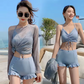 Maillot de Bain 3PC Shorty à Volant avec Top en Maille