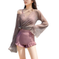 Maillot de Bain 3PC Shorty à Volant avec Top en Maille