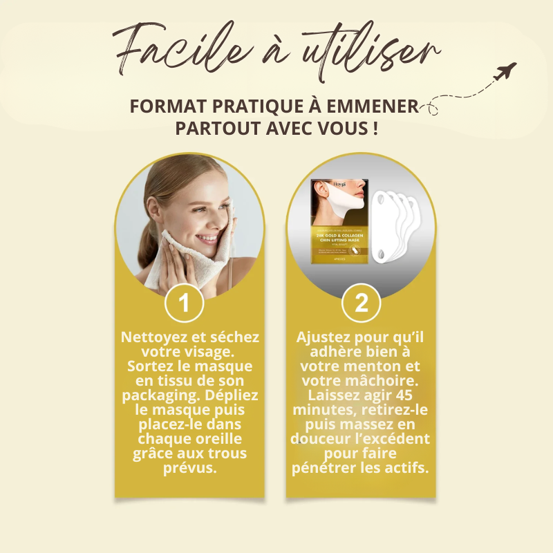 Masque Lifting Menton & Cou au Collagène OR 24K - 4 ACHETÉS = 4 OFFERTS