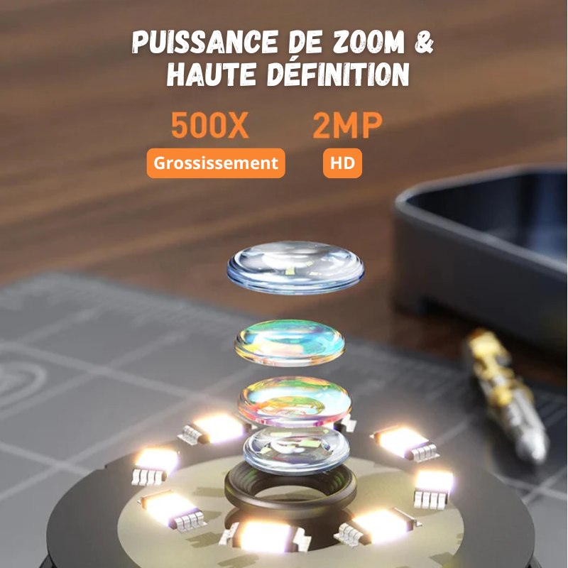 Microscope Loupe Numérique Portable 500X avec 8 LEDs Écran IPS 2 pouces