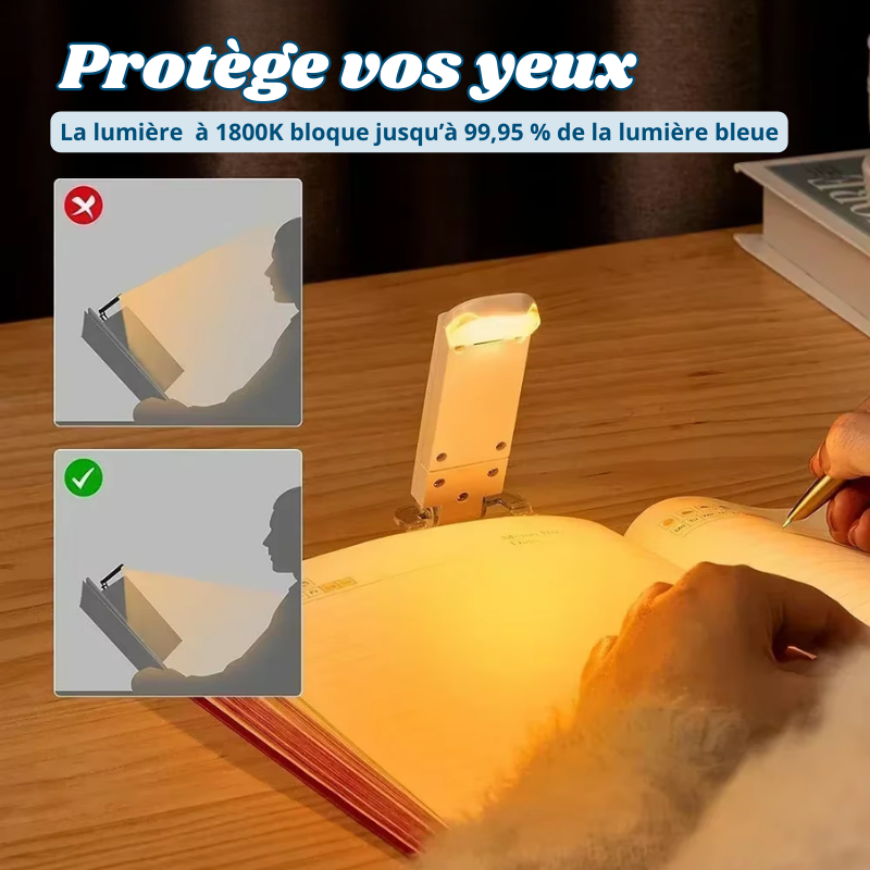 Mini Lampe à Clip de Lecture Portable - 3 Lumières + 5 Intensités