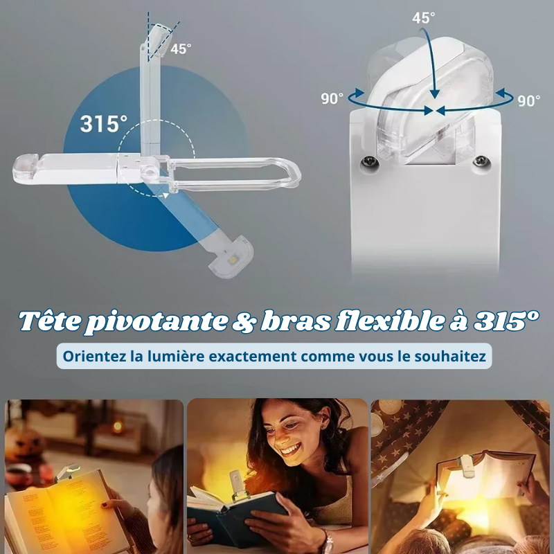 Mini Lampe à Clip de Lecture Portable - 3 Lumières + 5 Intensités