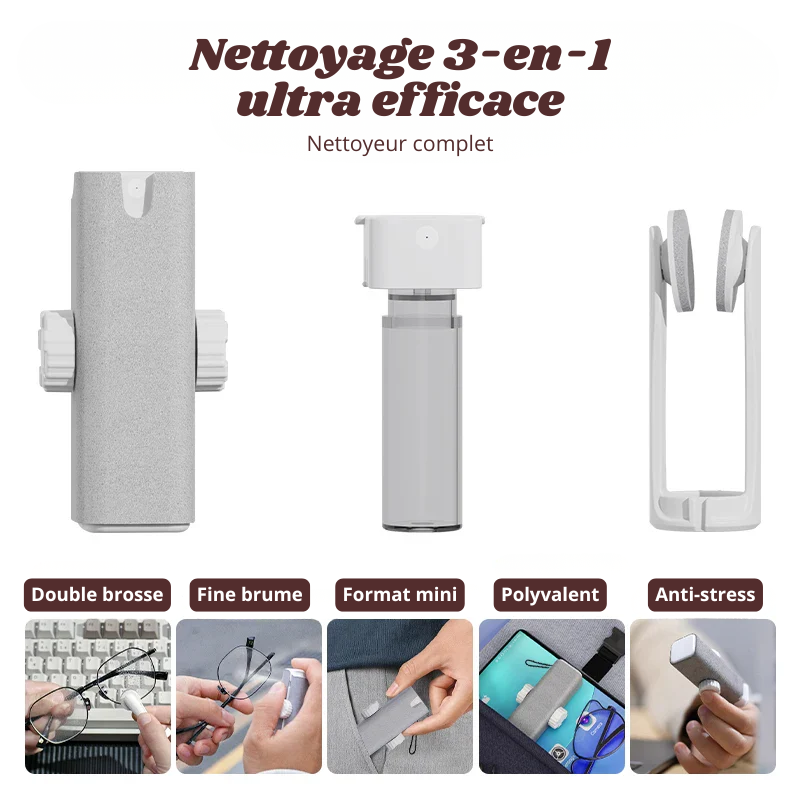 Mini Nettoyeur Spray de Lunettes & Écrans 3 en 1