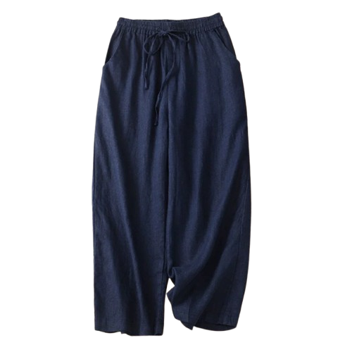 Pantalon Rétro en Coton & Lin Ample Femme - Mi-Saison