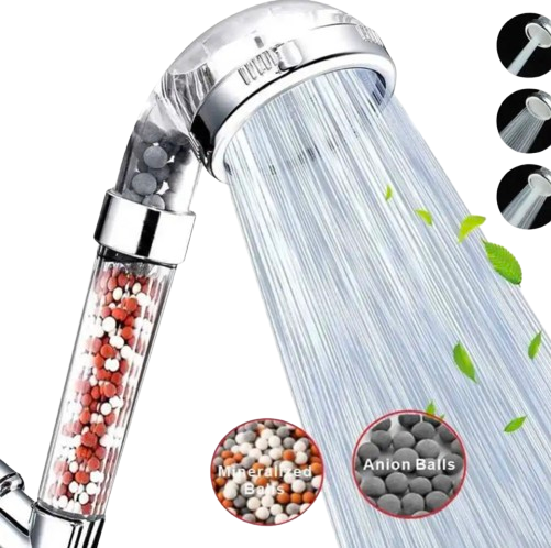 Pommeau de Douche Écologique Haute Pression 3 Jets Relaxants - Recharge Billes OFFERTE