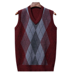Pull sans manche col V à motif carreaux