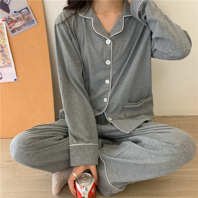 Pyjama Côtelé Chemise & Pantalon - Mi-Saison