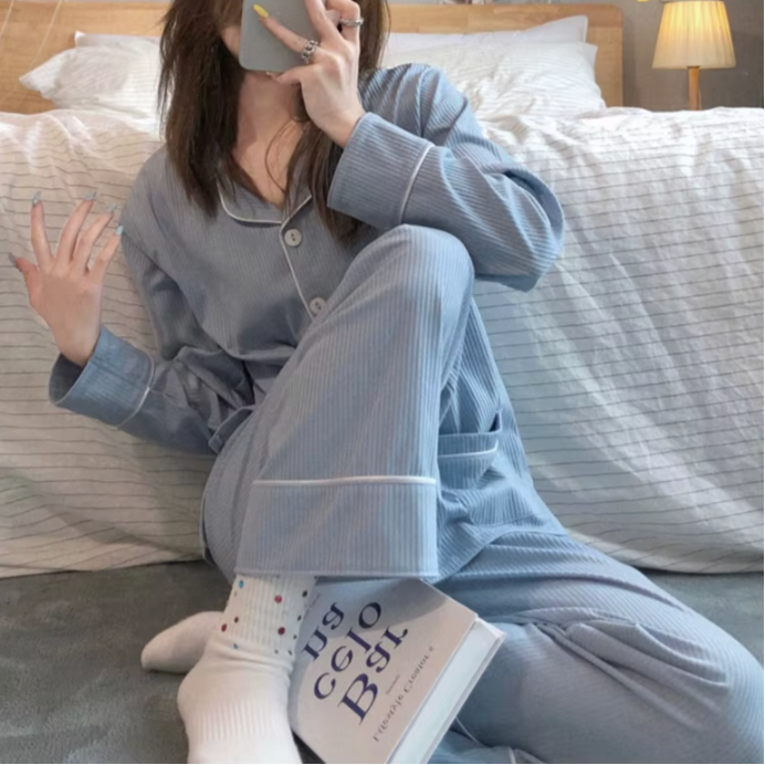 Pyjama Côtelé Chemise & Pantalon - Mi-Saison