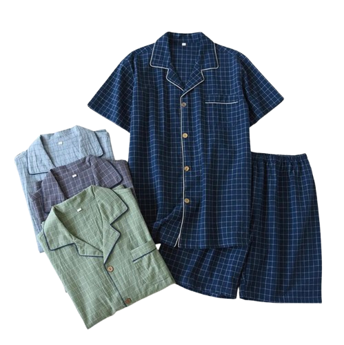 Pyjama en Gaze de Coton Chemise & Short Mixte - Printemps/ Été