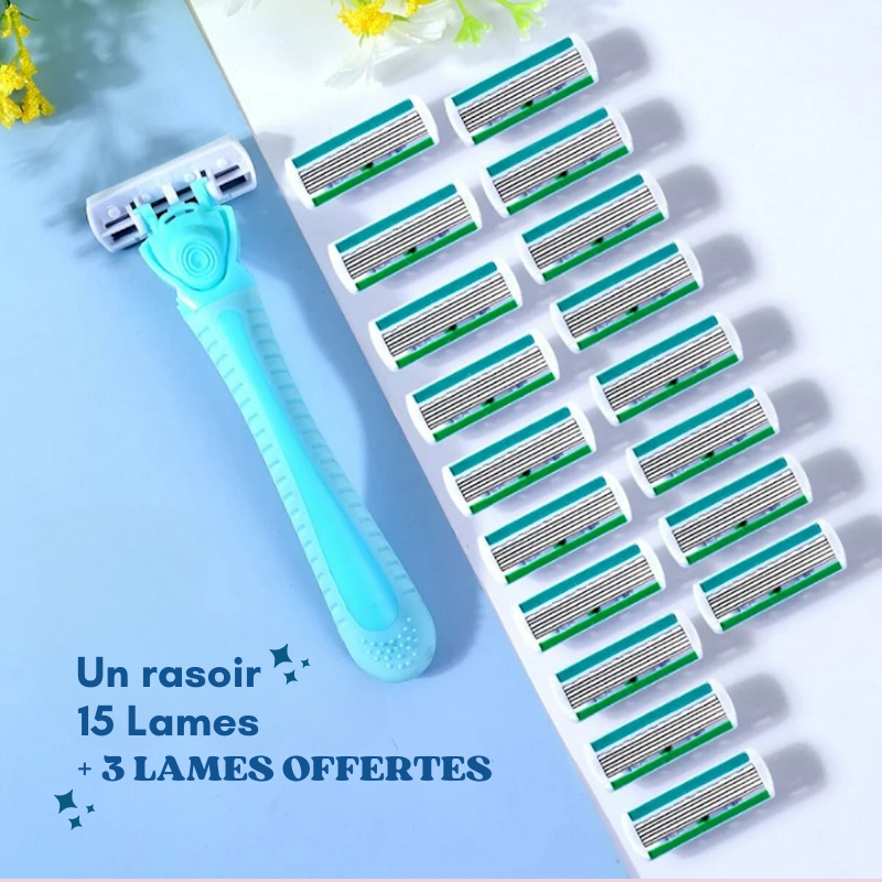Rasoir à 6 lames anti-coupures - 15 Lames + 3 OFFERTES