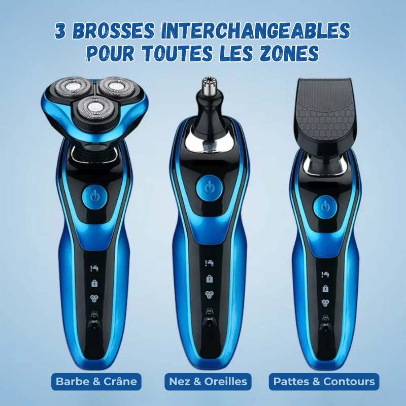 Rasoir Électrique 3-en-1 Étanche Rechargeable