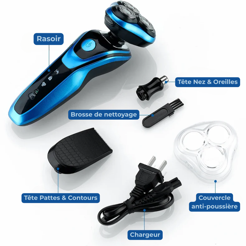Rasoir Électrique 3-en-1 Étanche Rechargeable
