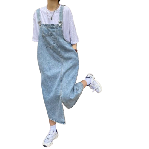 Robe Salopette en Jean Longue avec Poche Avant