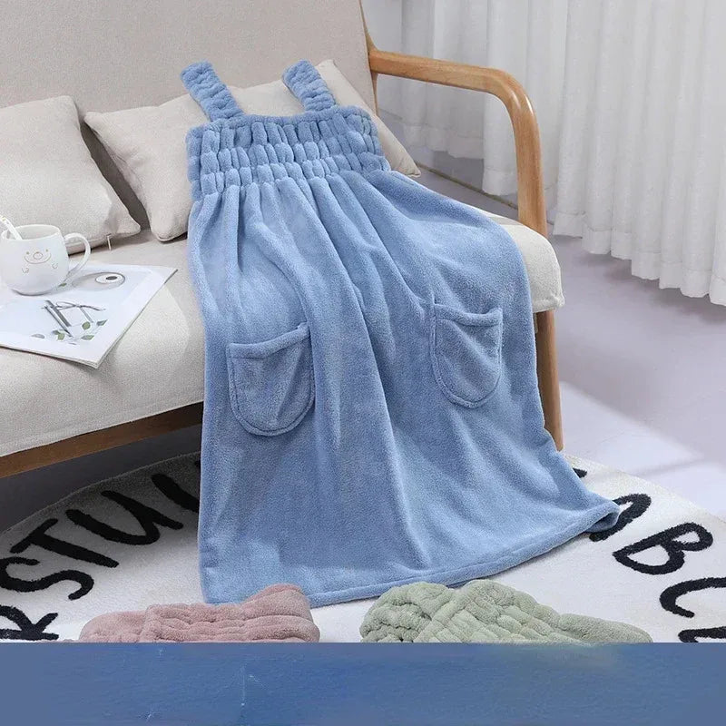 Cozy Bath - Robe Serviette de Bain à Poches & Bretelles