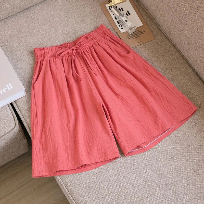 Short en Coton Ample à Taille Élastique avec Cordon