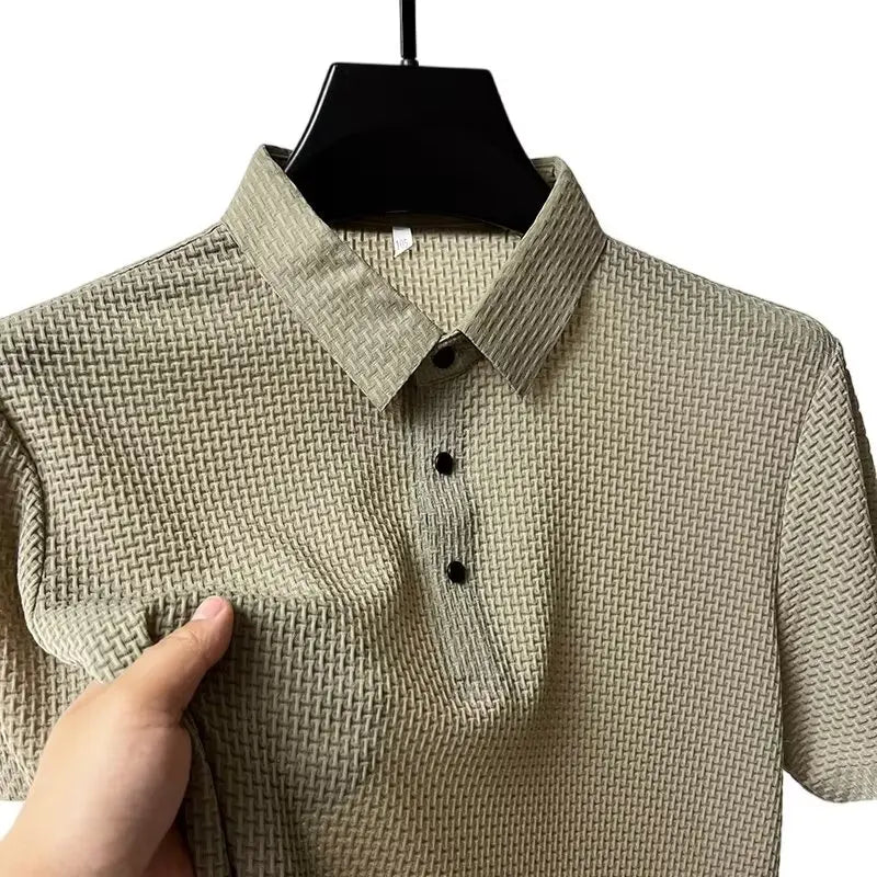 Polo Homme Texturé Jacquard Manches Courtes Respirant