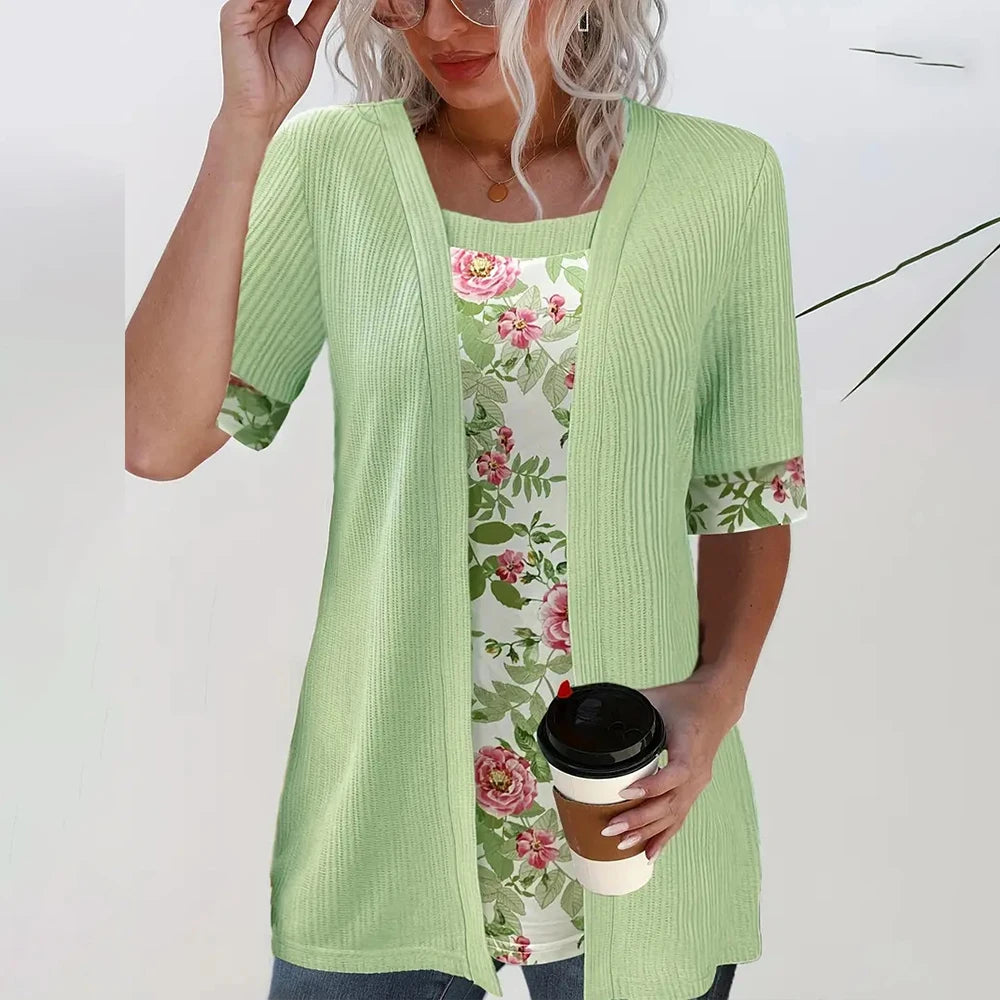 T-shirt 2 en 1 Chic Motif Fleuri