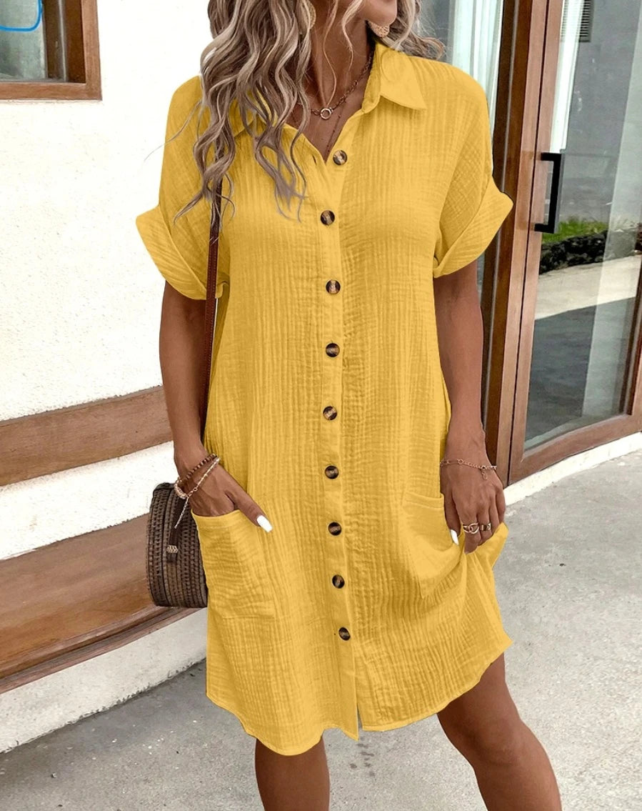 Robe Chemise Été Boutonnée en Coton