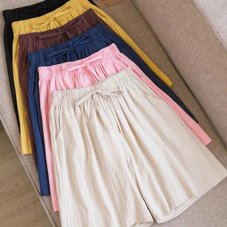 Short en Coton Ample à Taille Élastique avec Cordon