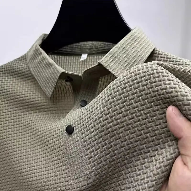 Polo Homme Texturé Jacquard Manches Courtes Respirant