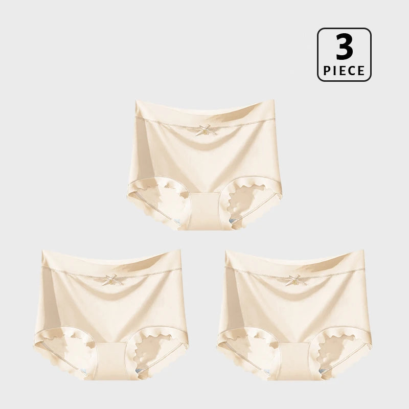 Lot de 3 Culottes en Soie Glacée Taille Haute - Bords Côtelés & Noeud
