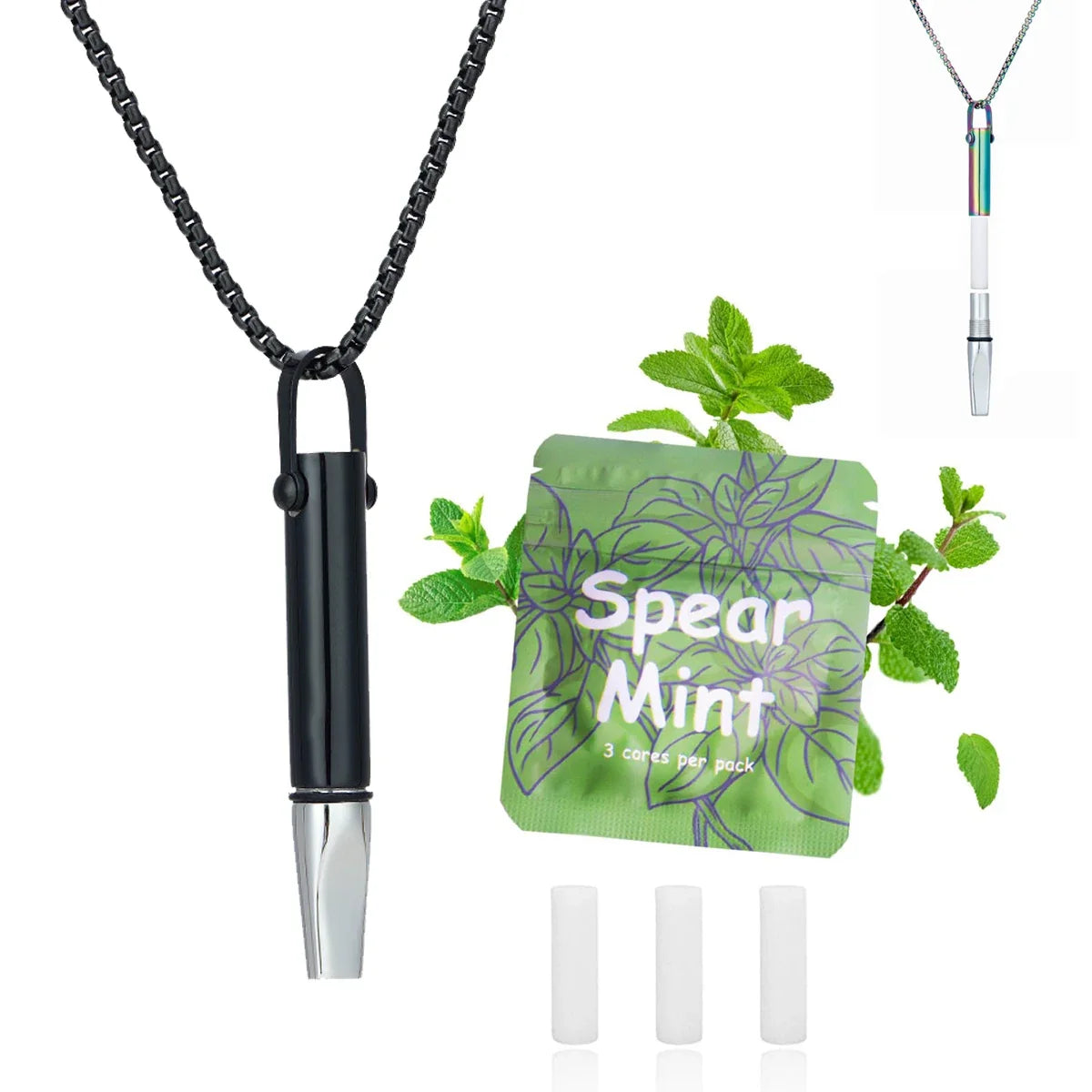 Collier Inhalateur d'Arômes Portable pour Arrêter de Fumer – Diffuseur Personnel Sans Batterie & Sans Vapeur + 3 Recharges OFFERTES