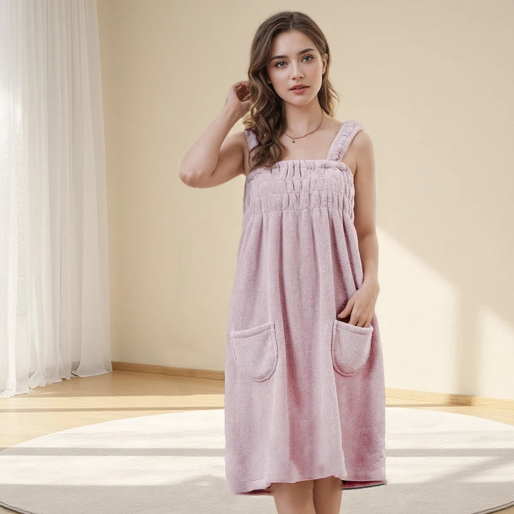 Cozy Bath - Robe Serviette de Bain à Poches & Bretelles