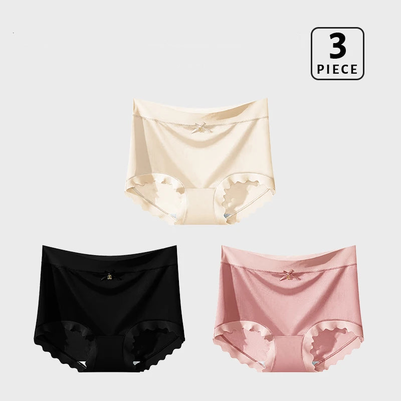 Lot de 3 Culottes en Soie Glacée Taille Haute - Bords Côtelés & Noeud