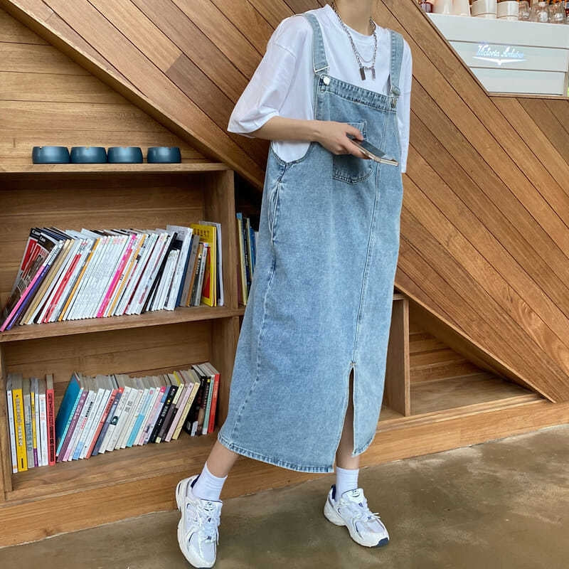 Robe Salopette en Jean Longue avec Poche Avant