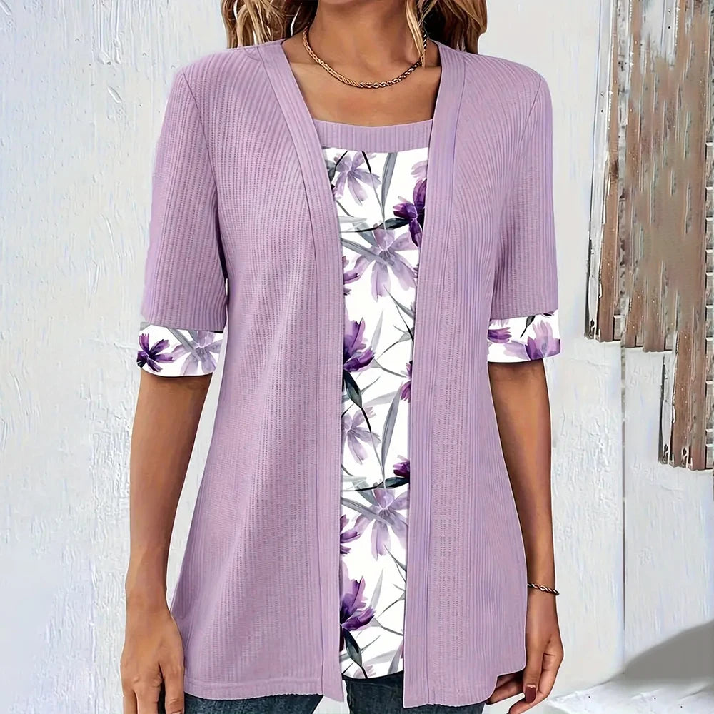 T-shirt 2 en 1 Chic Motif Fleuri