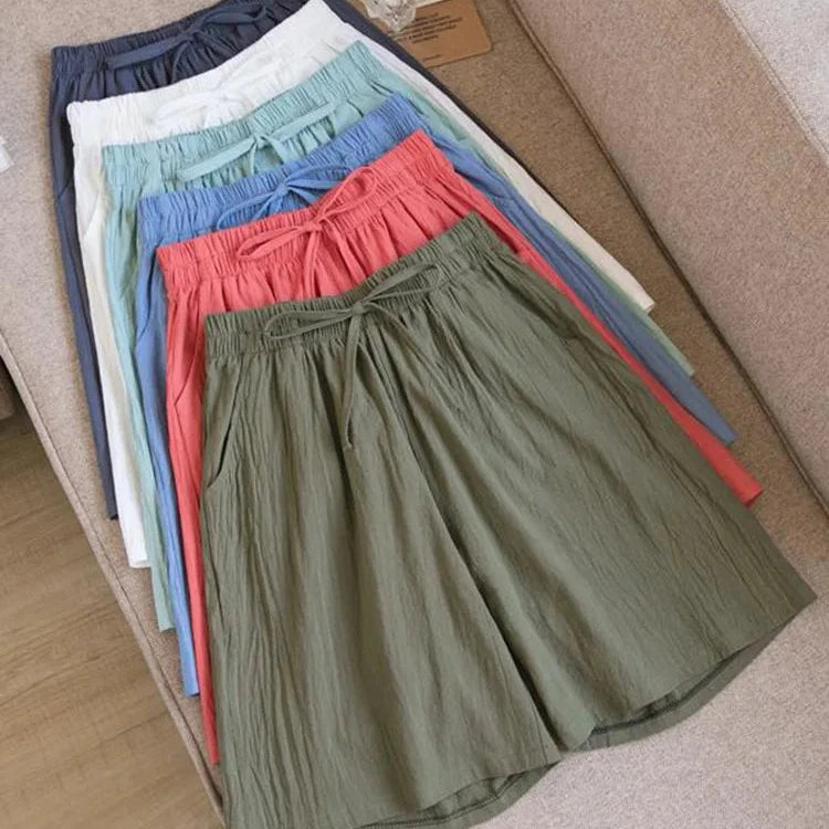 Short en Coton Ample à Taille Élastique avec Cordon