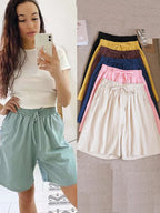 Short en Coton Ample à Taille Élastique avec Cordon