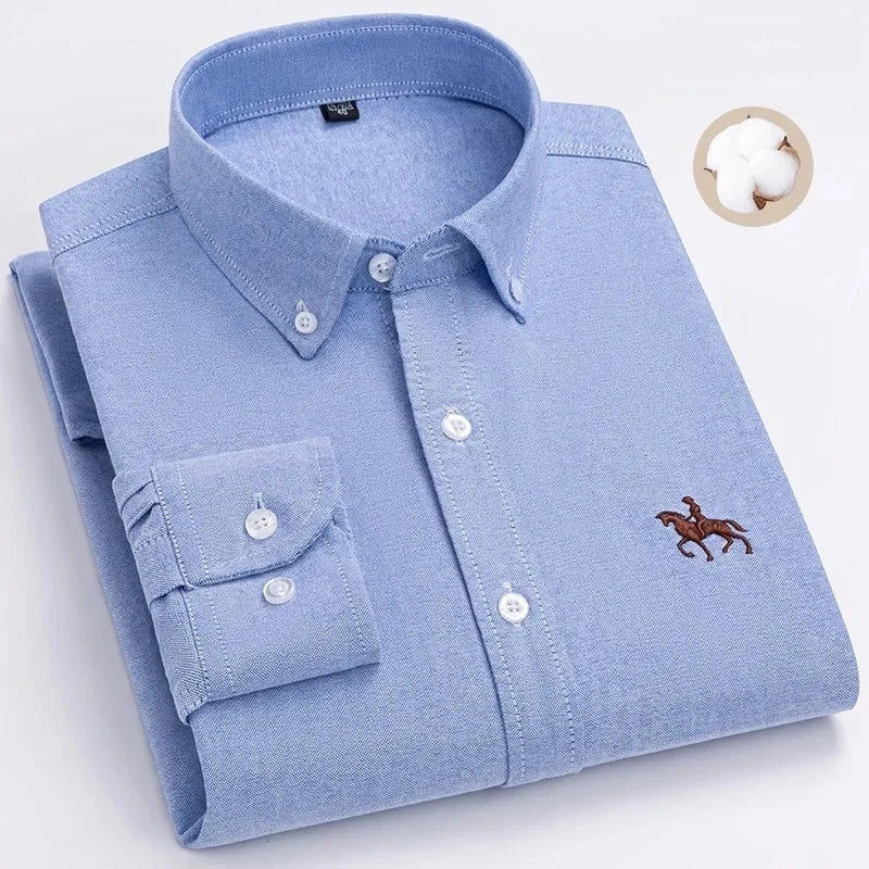 Chemise type Oxford en coton à manches longues pour homme