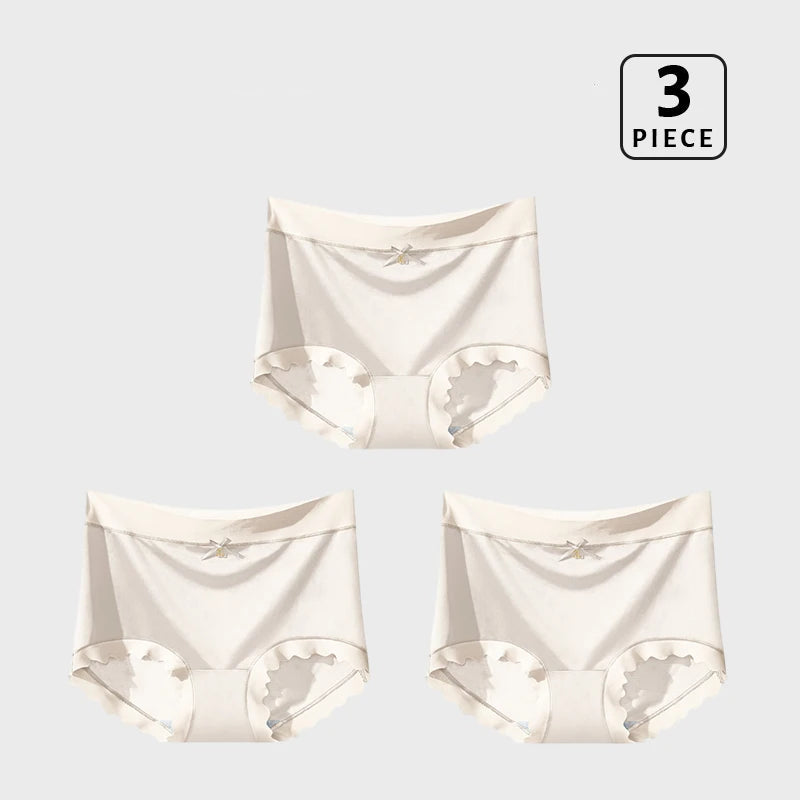 Lot de 3 Culottes en Soie Glacée Taille Haute - Bords Côtelés & Noeud
