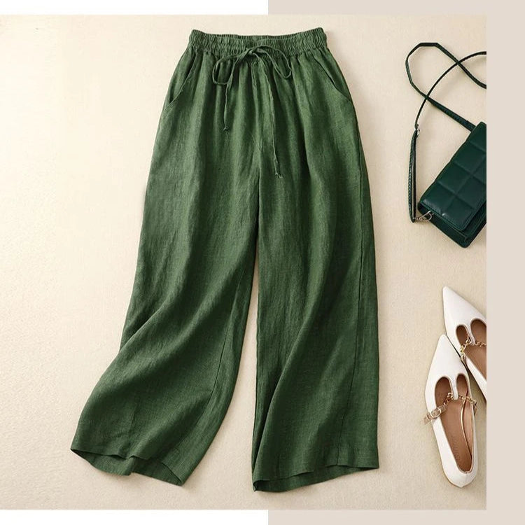 Pantalon Rétro en Coton & Lin Ample Femme - Mi-Saison