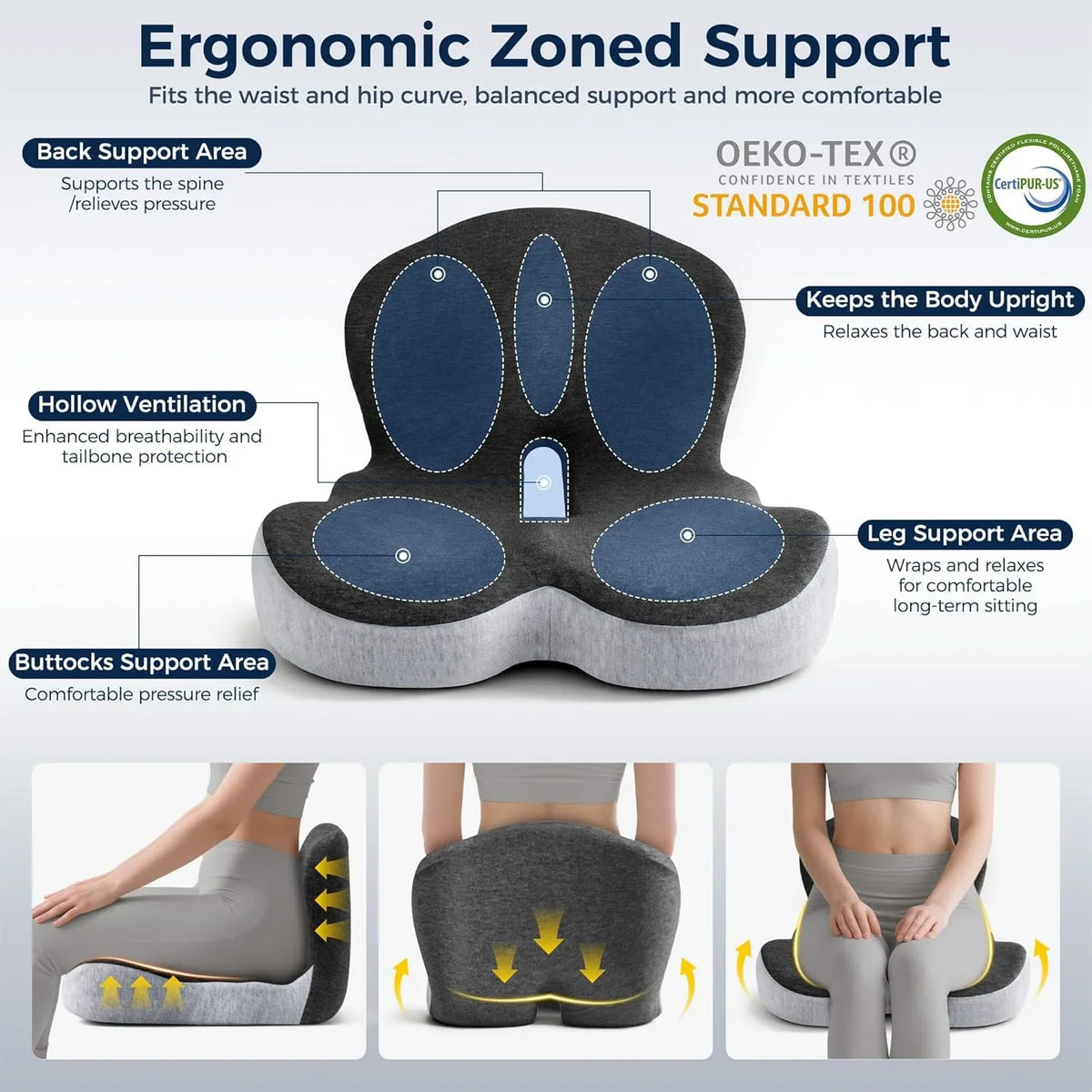 Coussin ORTHO 2 en 1 pour Coccyx & Lombaires à Mémoire de Forme